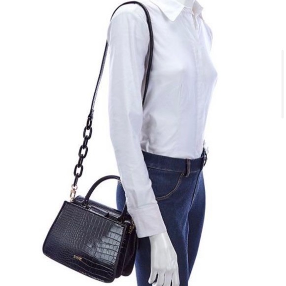 HOW House of Want woke newbie vegan leather small satchel black crocodile bag - Picture 6 of 6